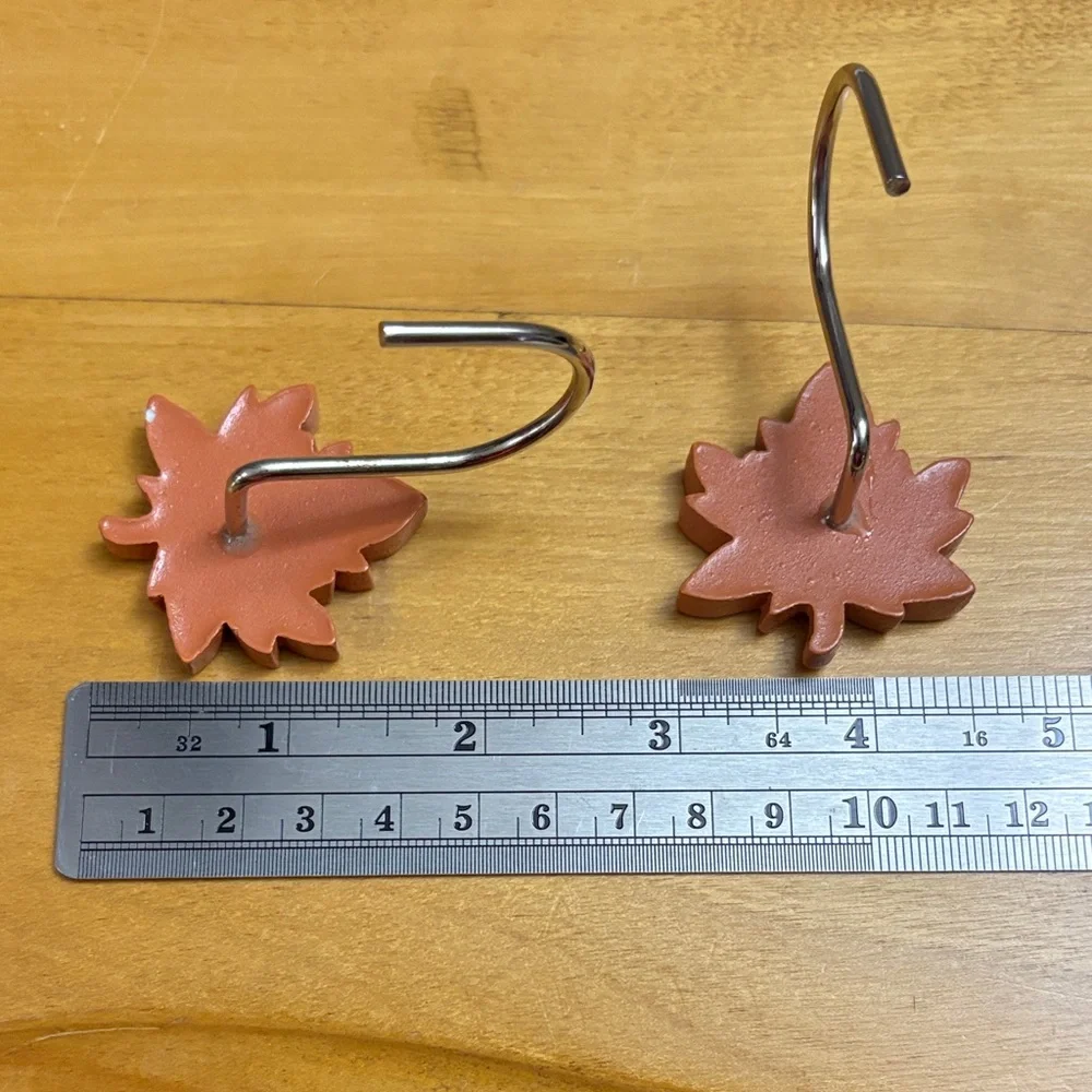 Maple Leaf Shower Curtain Hooks Set of 12 Resin Burnt Orange/Brown EUC